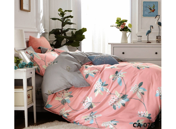 Комплект постельного белья Альвитек Белые цветы на розовом фоне сатин сем