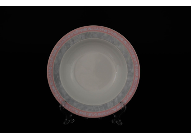 Набор глубоких тарелок Яна Серый мрамор с розовым кантом 22 см 6 шт