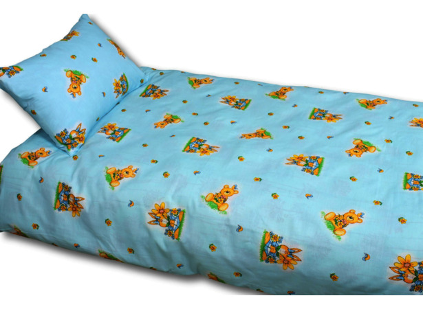 Комплект постельного белья Альвитек Пчелка Заяц с ромашкой и мишкой (голубой) бязь детский