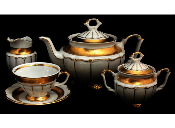 Сервиз чайный Лента золотая матовая 2 на 6 персон 15 предметов