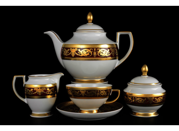 Чайный сервиз Constanza Imperial Bordeaux Gold на 6 персон 15 предметов