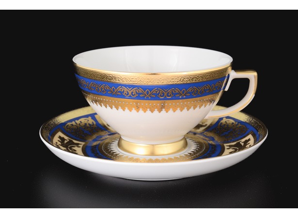 Набор чайных пар Diadem Blue Cream Gold (чашка 250 мл + блюдце) на 6 персон