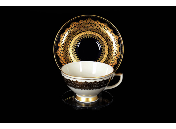 Набор чайных пар Agadir Cobalt Gold (чашка 220 мл + блюдце) на 6 персон