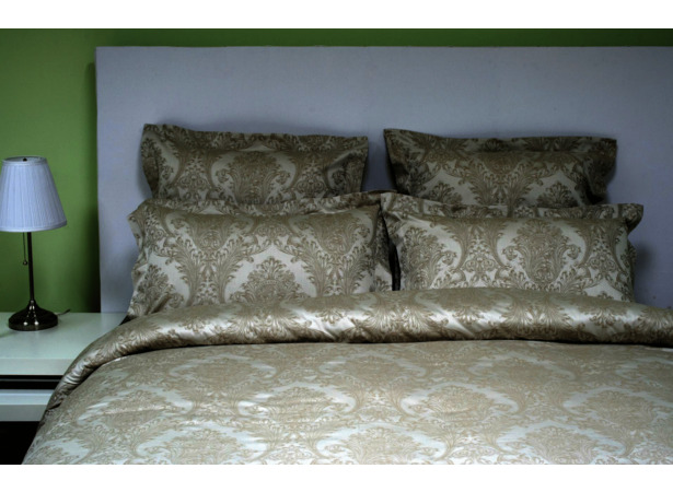 Комплект постельного белья Marize Бежевый с узорами жаккард двуспальный (нав 70х70 см)