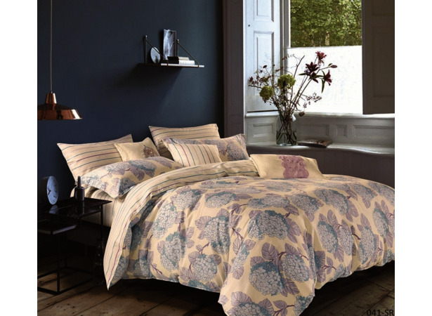 Комплект постельного белья Cleo Растительный орнамент на кремовом фоне сатин двуспальный