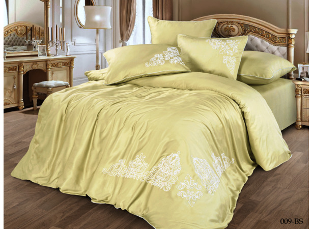 Комплект постельного белья Cleo Bamboo Satin с вышивкой (светло-желтый) евро макси