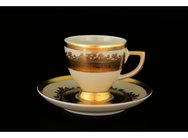 Набор кофейных пар Constanza Cream 9320 Gold (чашка 110 мл + блюдце) на 6 персон