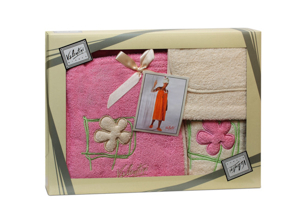 Набор для сауны женский Valentini Flower 2 (парео женское + полотенце + сумочка) розовый