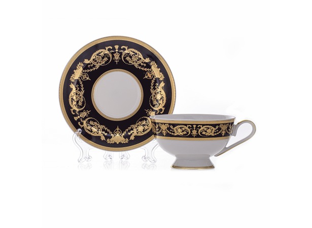 Набор для чая Александрия Блэк/золото (чашка 200 мл + блюдце) на 6 персон 12 предметов