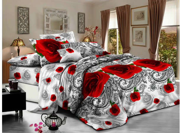Комплект постельного белья Cleo Красные розы узоры полисатин 15 сп