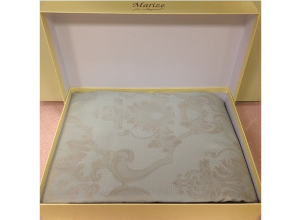 Комплект постельного белья Marize Бежевые узоры на сером фоне жаккард двуспальный евро (нав 70х70 см)