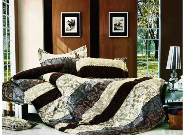Комплект постельного белья Cleo Полоска и растительный орнамент сатин 15 сп