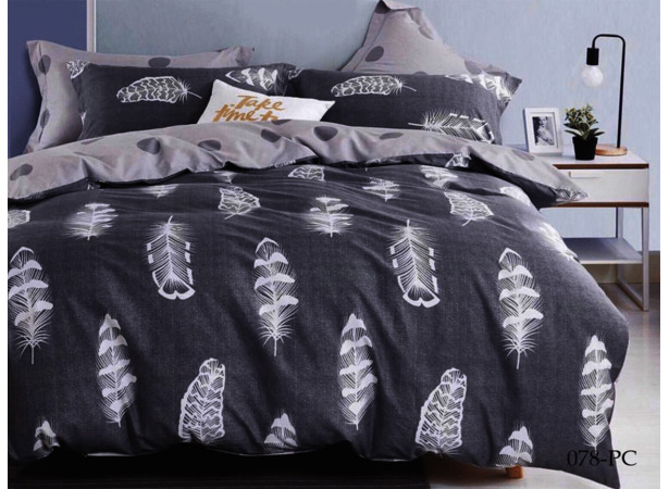 Комплект постельного белья Cleo Перья (серый) поплин двуспальный евро
