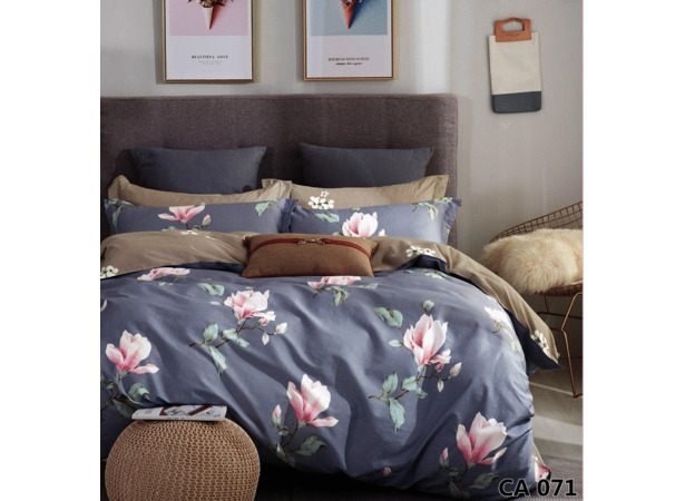 Комплект постельного белья Альвитек Розовые цветы на сером фоне сатин двуспальный