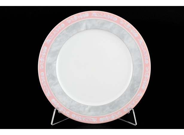 Набор тарелок Яна Серый мрамор с розовым кантом 17 см 6 шт