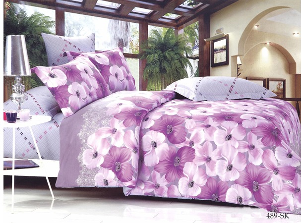 Комплект постельного белья Cleo Сиреневые цветы сатин двуспальный