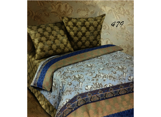 Комплект постельного белья Экзотика Зелено-голубой с цветами и узорами сатин двуспальный