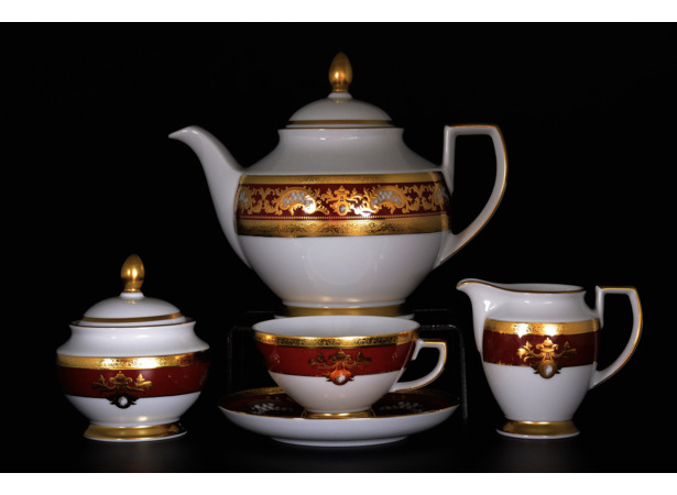 Чайный сервиз Alena 3D Bordeaux Gold Constanza на 6 персон 15 предметов