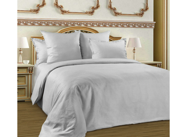 Комплект постельного белья Белый жемчуг страйп-сатин двуспальный (с европростыней)