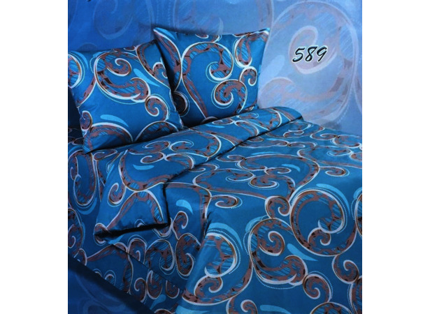 Комплект постельного белья Экзотика Бежево-голубой узор поплин двуспальный евро