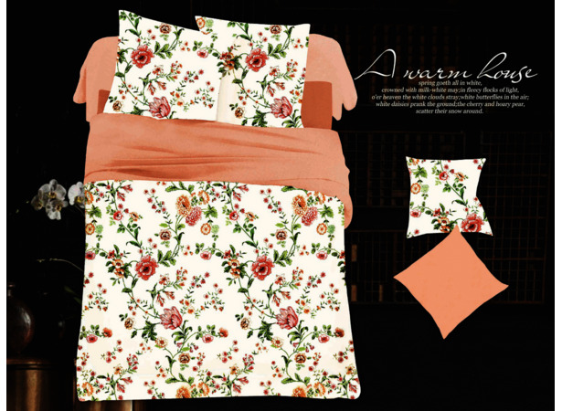 Комплект постельного белья Cleo Орнамент с розовыми цветами микросатин двуспальный
