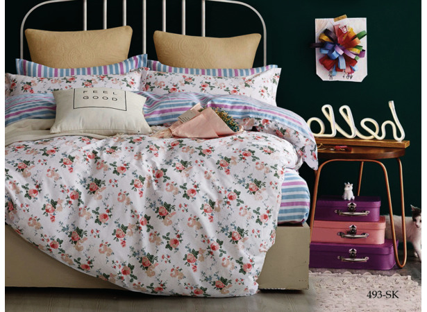 Комплект постельного белья Cleo Розы на белом фоне сатин двуспальный
