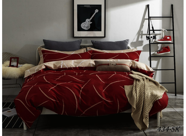 Комплект постельного белья Cleo Красное и бежевое сатин двуспальный