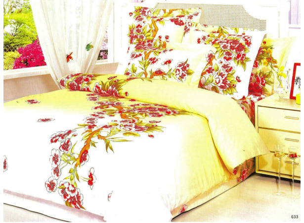 Комплект постельного белья Бело-красные цветы на светлом фоне сатин евро макси