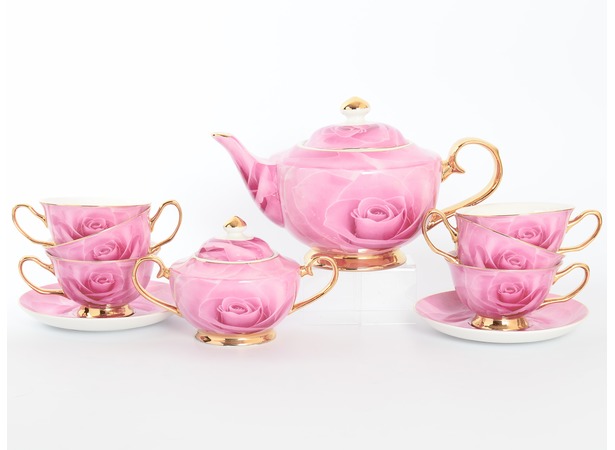 Чайный сервиз Розовая роза Золото на 6 персон 14 предметов
