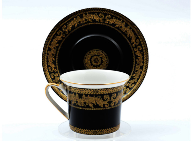 Набор чайных пар Версаче Золото/Черный  (чашка 220 мл + блюдце) на 6 персон