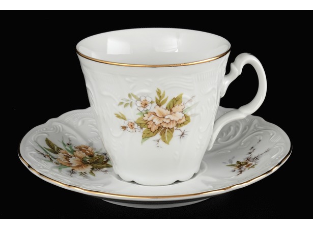 Набор для чая Бернадот Зеленый цветок 23011 (чашка 200 мл + блюдце) на 6 персон 12 предметов (высокие)