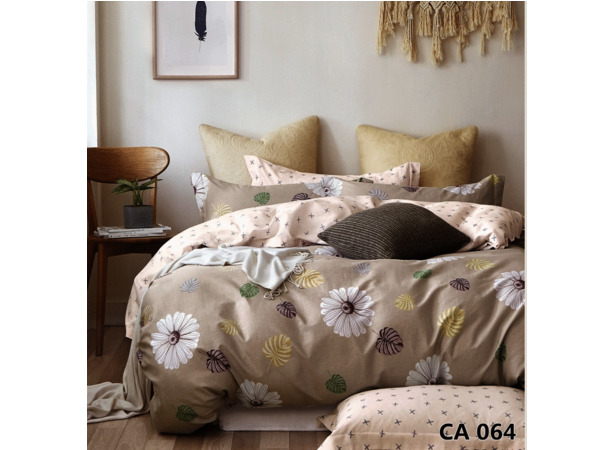 Комплект постельного белья Альвитек Цветы на бежевом фоне сатин двуспальный евро