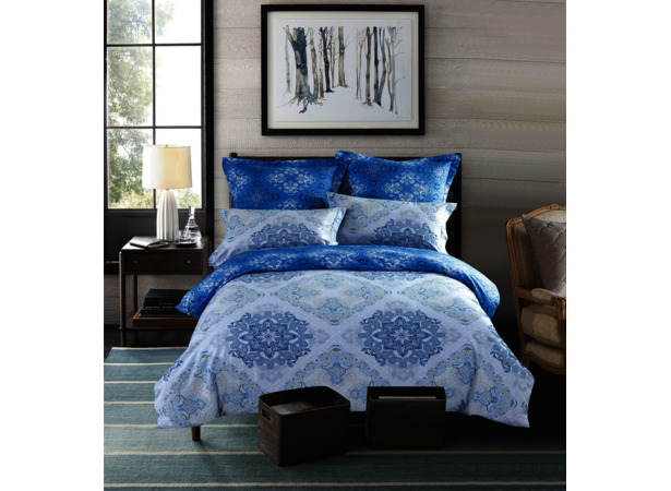 Комплект постельного белья Сайлид Узоры на голубом фоне сатин 15 сп