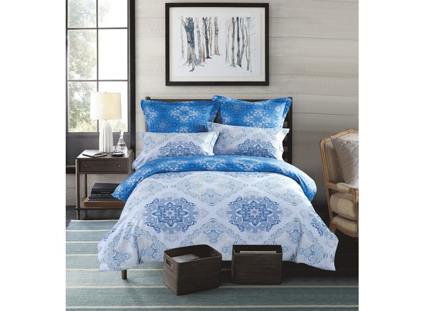 Комплект постельного белья Сайлид Узоры на голубом фоне сатин двуспальный