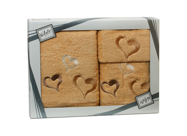 Комплект полотенец Valentini Hearts (бежевый) 30х50 см 50х100 см 70х140 см 3 шт
