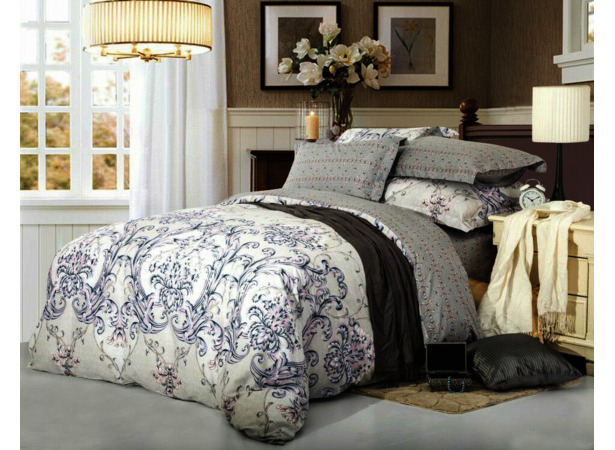 Комплект постельного белья Сайлид Серый растительный орнамент сатин двуспальный