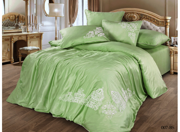 Комплект постельного белья Cleo Bamboo Satin с вышивкой (зеленый) евро макси