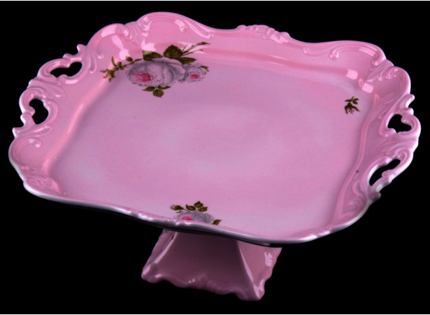 Блюдо Алвин розовый 6076 30 см квадратное на ножке