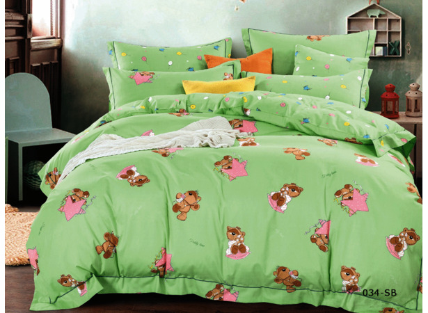 Комплект постельного белья Cleo Медвежонок (зеленый) сатин детский
