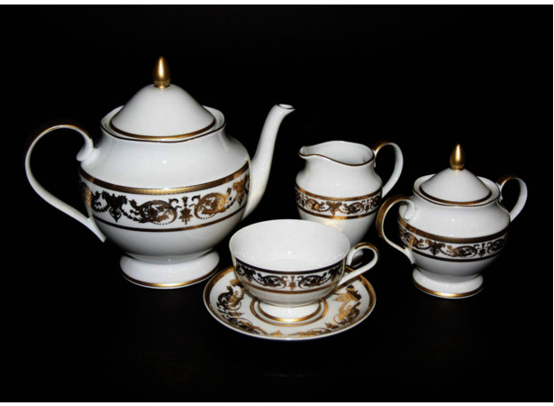 Сервиз чайный Александрия Голд/белый на 6 персон 15 предметов