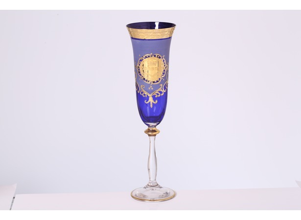 Набор фужеров для шампанского Анжела синяя Версаче Богемия 6 шт