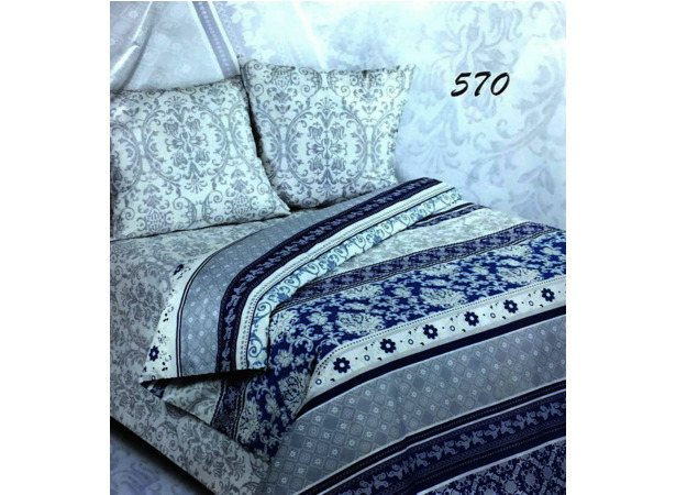 Комплект постельного белья Экзотика Голубые узоры поплин двуспальный евро