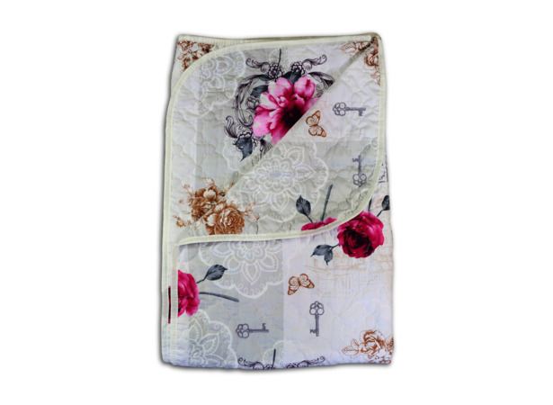 Покрывало-одеяло Cleo Светло-серое с цветами ключами и бабочками 143х205 см