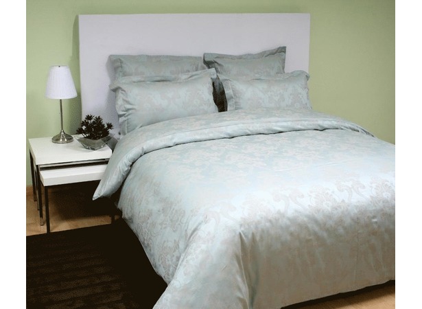 Комплект постельного белья Marize Бежевые узоры на сером фоне жаккард двуспальный (нав 50х70 см)