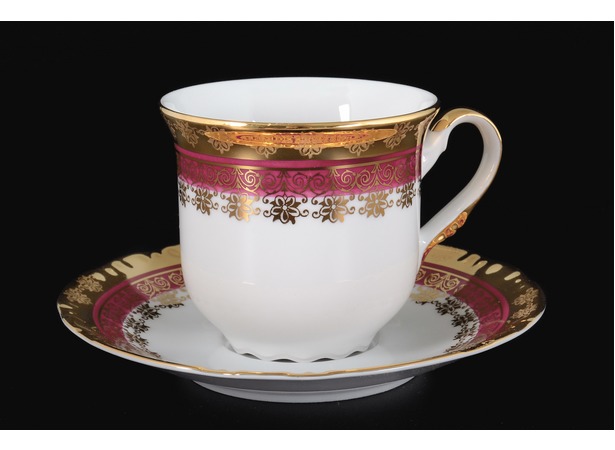Набор чайных пар Констанция Рубин Золотой орнамент (чашка 220 мл + блюдце) на 6 персон