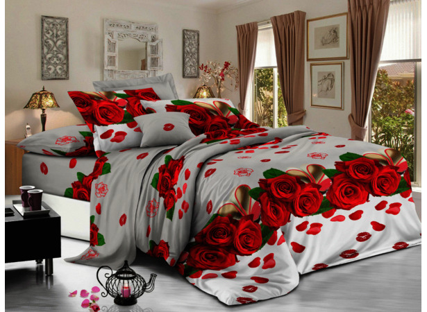 Комплект постельного белья Cleo Красные розы сердечки полисатин 15 сп