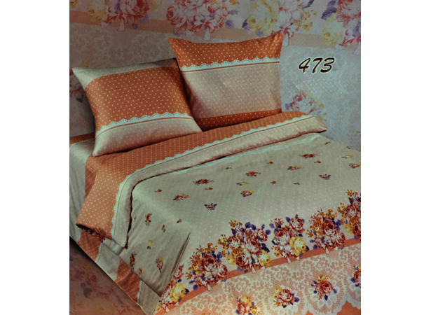 Комплект постельного белья Экзотика Кремово-бежевый с цветами сатин двуспальный