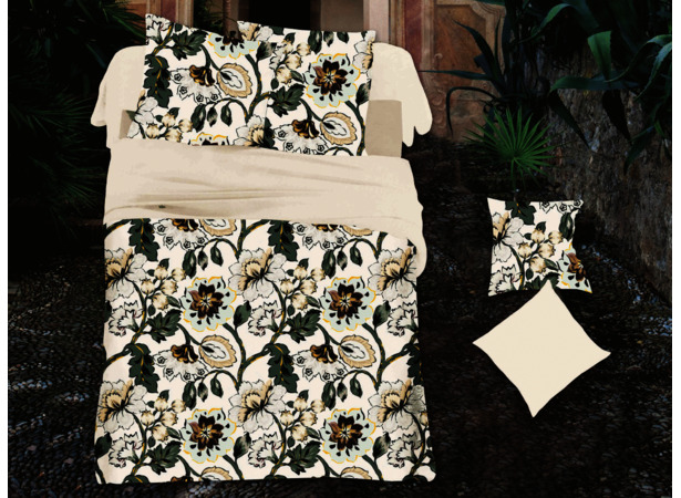 Комплект постельного белья Cleo Цветочный орнамент на молочном фоне микросатин двуспальный