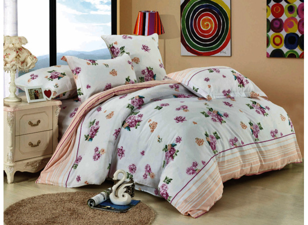 Комплект постельного белья Cleo Розовые цветы на белом фоне бязь 15 сп
