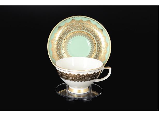 Набор чайных пар Agadir Seladon Gold (чашка 220 мл + блюдце) на 6 персон